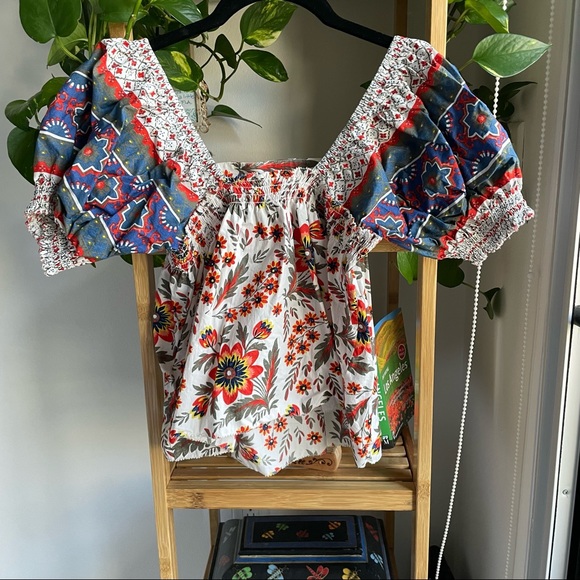 Joie cotton short sleeved floral top with puff sleeves XXS - Picture 2 of 4